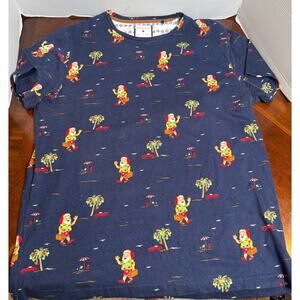 Denim & Flower Ricky Singh Tropical Santa Christmas Shirt Men’s Large Navy